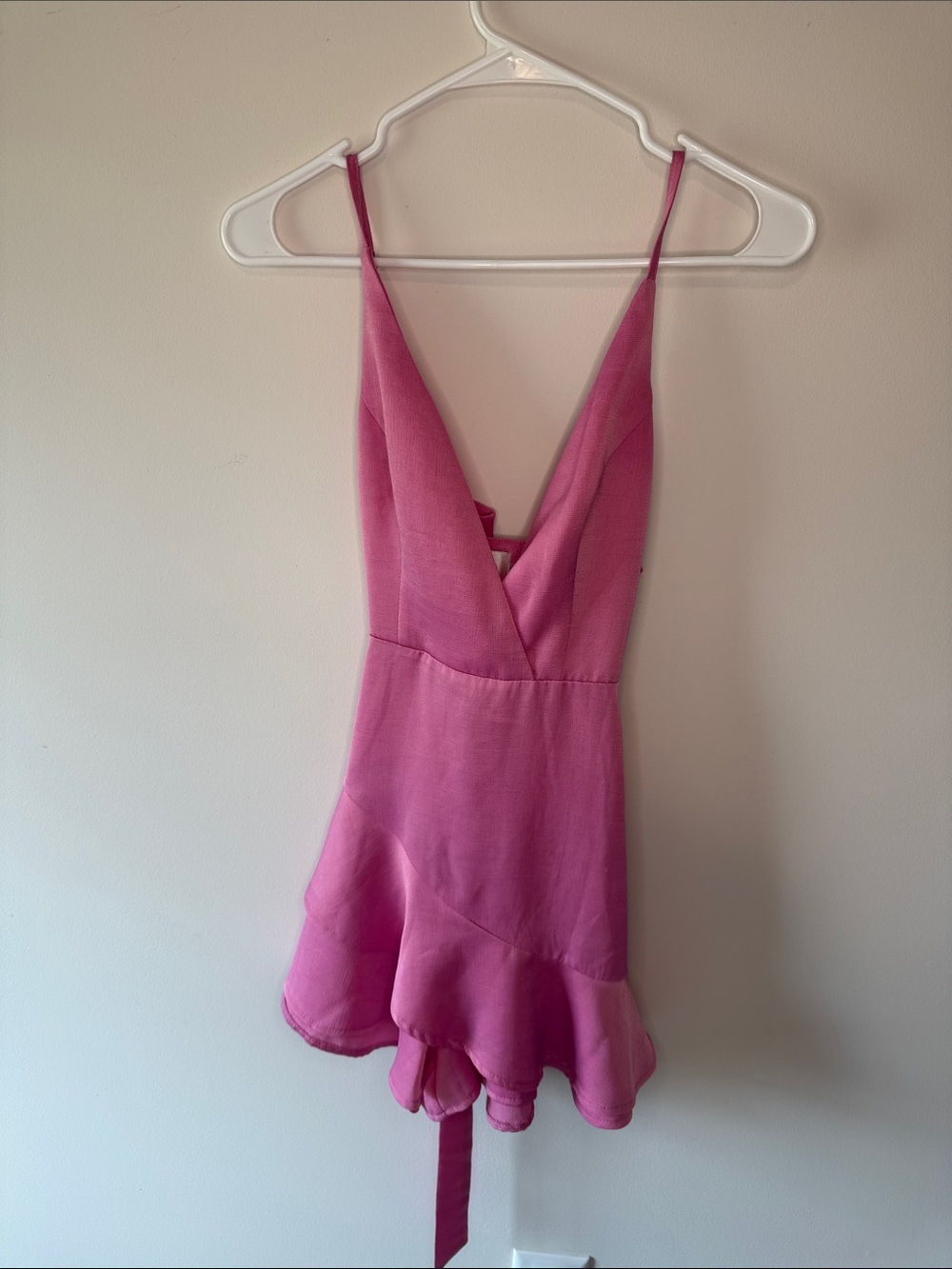 Hello Molly Pink V-Neck Ruffle-Hem Slip Dress